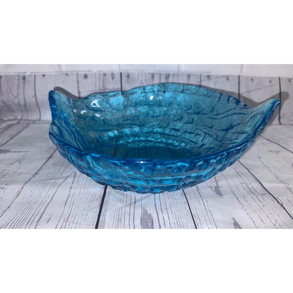 Tiara Indiana Glass Large Aqua Blue Aloha Nut Shape 10.5"